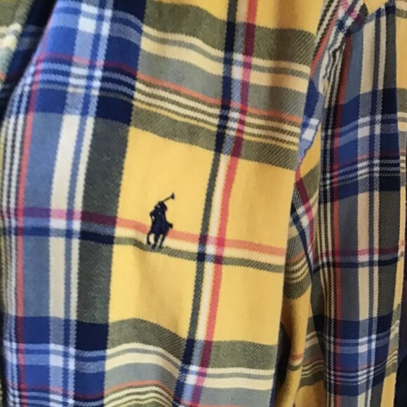 RALPH LAUREN Men’s Yellow, Blue and Red Plaid Flannel Classic Fit Shirt – L - Picture 7 of 12